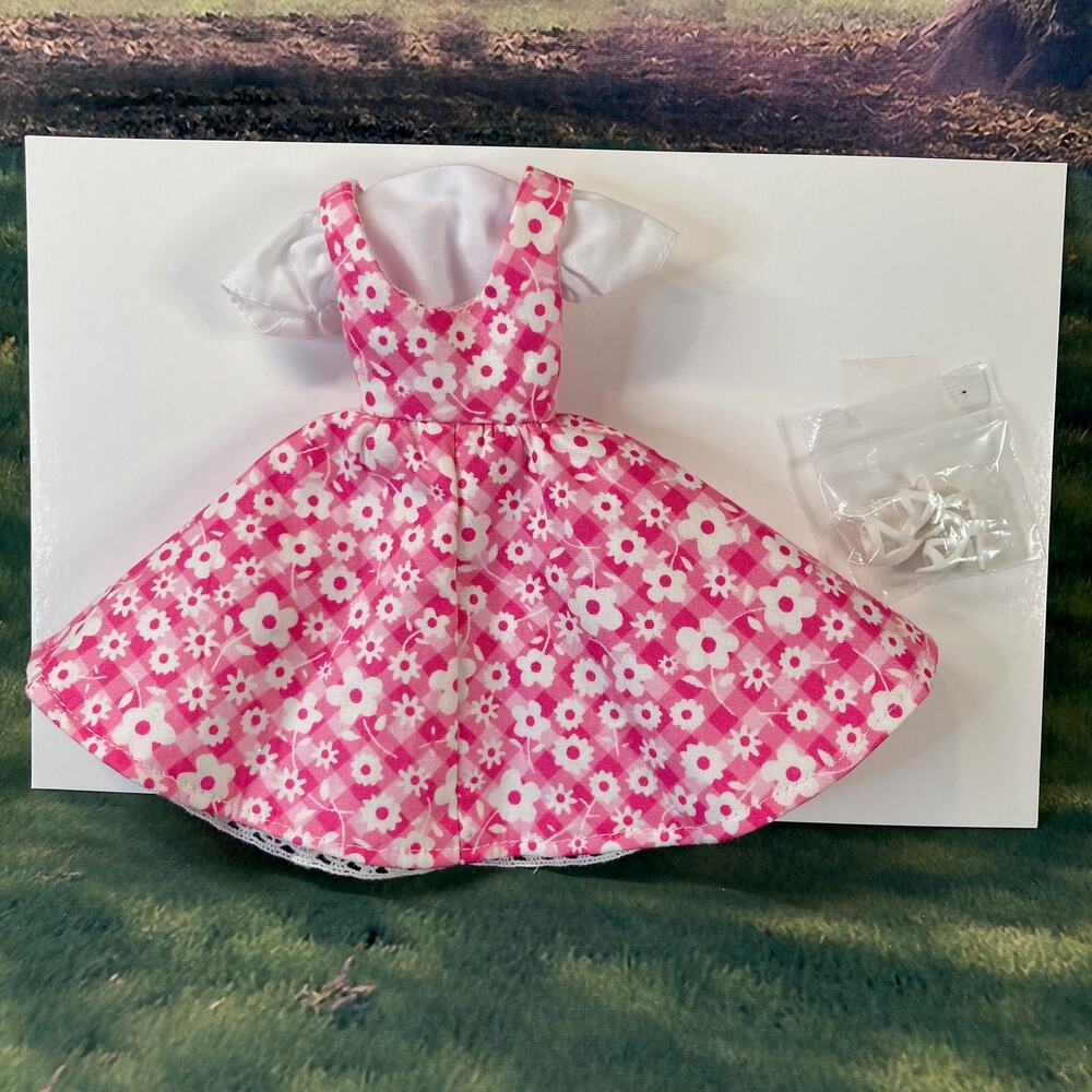 Artisan-Made Vintage-Style Pink & White Floral Dress & Shoes (for 12" Dolls)